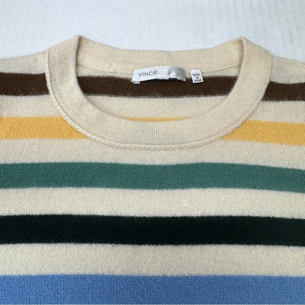 Vince Mixed Striped Cashmere Sweater Crewneck Size L Cozy Preppy - Picture 6 of 13